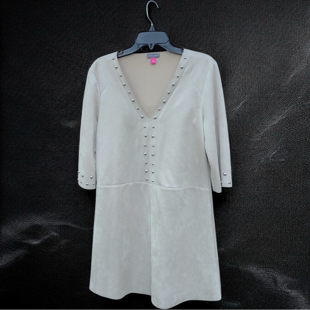 Vince Camuto Women's 3/4 Sleeve Studded Dress in Latte